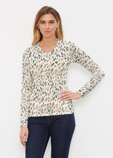 Leopard Bouquet (8019) ~ Butterknit Long Sleeve V-Neck Top