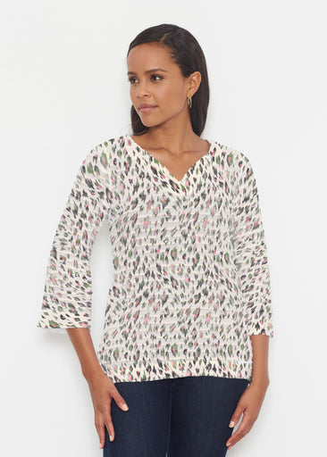 Leopard Bouquet (8019) ~ Banded 3/4 Bell-Sleeve V-Neck Tunic