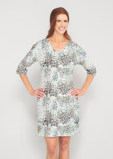 Painted Dots (8020) ~ Drop Shoulder 3/4 Sleeve V-Neck Dress