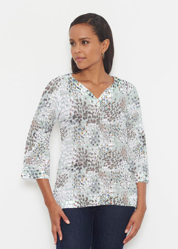 Painted Dots (8020) ~ Banded 3/4 Bell-Sleeve V-Neck Tunic