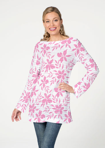 Botanical Pink (8025) ~ Banded Boatneck Tunic