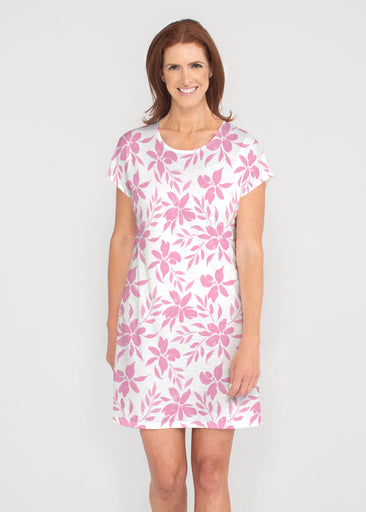 Botanical Pink (8025) ~ French Terry Short Sleeve Crew Dress
