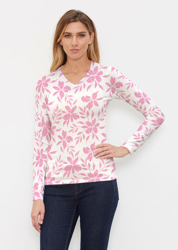 Botanical Pink (8025) ~ Butterknit Long Sleeve V-Neck Top