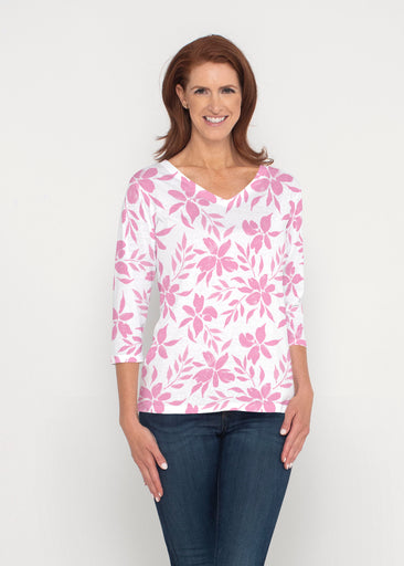 Botanical Pink (8025) ~ Signature 3/4 Sleeve V-Neck Top