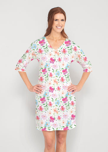 Vibrant Meadow (8026) ~ Drop Shoulder 3/4 Sleeve V-Neck Dress