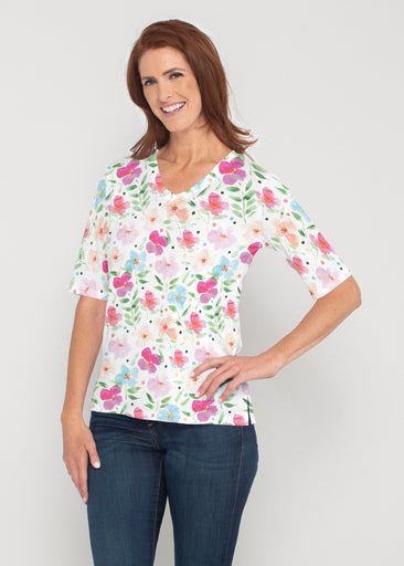 Vibrant Meadow (8026) ~ Signature Elbow Sleeve V-Neck Top