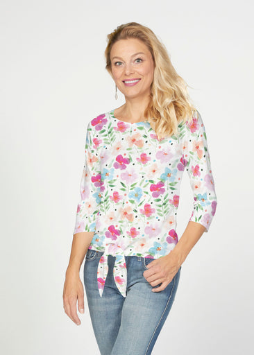 Vibrant Meadow (8026) ~ French Terry Tie 3/4 Sleeve Top