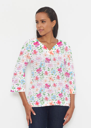 Vibrant Meadow (8026) ~ Banded 3/4 Bell-Sleeve V-Neck Tunic