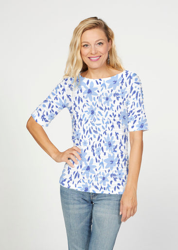 May Flowers (8027) ~ Banded Elbow Sleeve Boat Neck Top