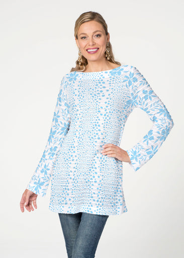 Leopard Rose Aqua (8028) ~ Banded Boatneck Tunic