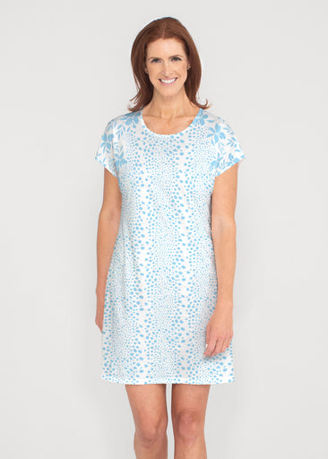 Leopard Rose Aqua (8028) ~ French Terry Short Sleeve Crew Dress