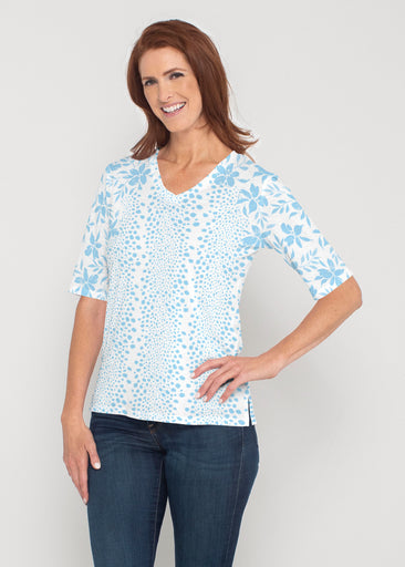 Leopard Rose Aqua (8028) ~ Signature Elbow Sleeve V-Neck Top