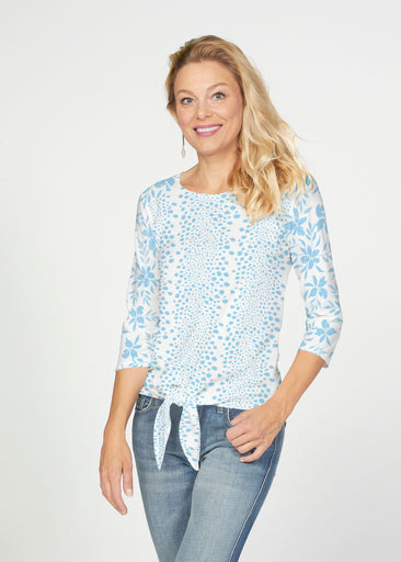 Leopard Rose Aqua (8028) ~ French Terry Tie 3/4 Sleeve Top
