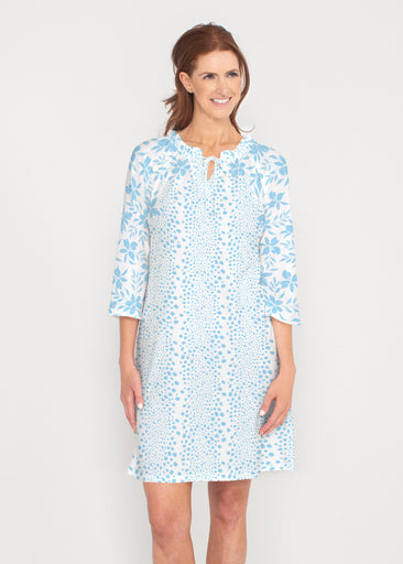Leopard Rose Aqua (8028) ~ Gathered Neck Bell Sleeve Dress