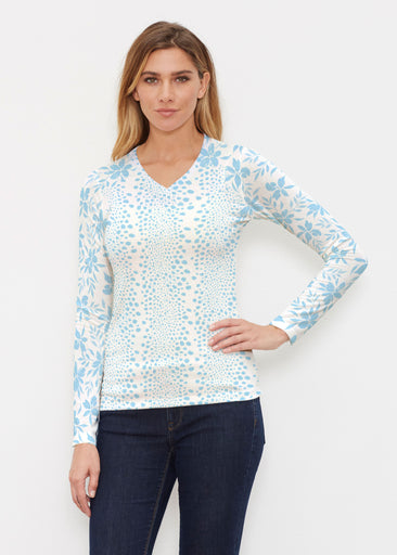 Leopard Rose Aqua (8028) ~ Butterknit Long Sleeve V-Neck Top