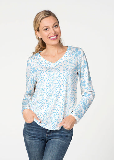 Leopard Rose Aqua (8028) ~ French Terry V-neck Top