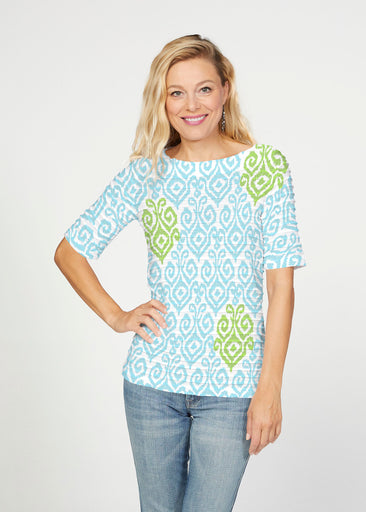 Crayola Aqua- Lime (8029) ~ Banded Elbow Sleeve Boat Neck Top