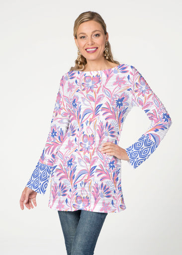 Floral Buds Pink (8032) ~ Banded Boatneck Tunic