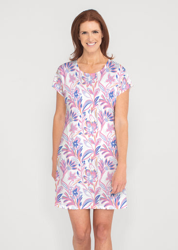 Floral Buds Pink (8032) ~ French Terry Short Sleeve Crew Dress