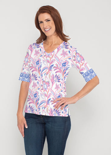 Floral Buds Pink (8032) ~ Signature Elbow Sleeve V-Neck Top