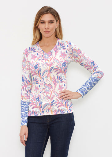 Floral Buds Pink (8032) ~ Butterknit Long Sleeve V-Neck Top