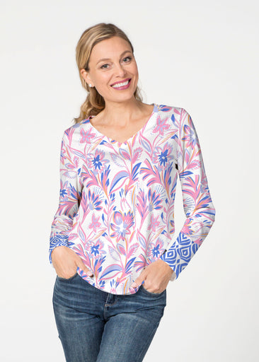Floral Buds Pink (8032) ~ French Terry V-neck Top