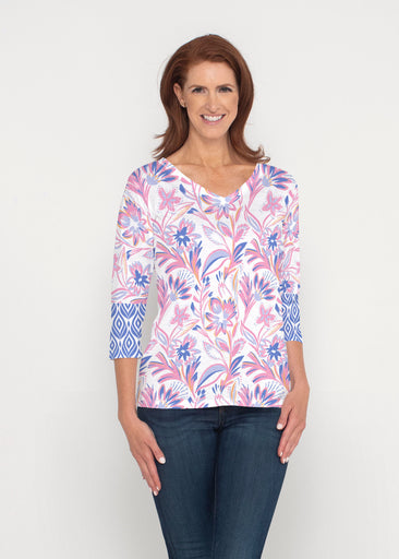 Floral Buds Pink (8032) ~ Signature 3/4 Sleeve V-Neck Top