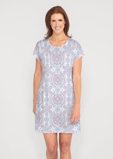Etched Mod Blue (8033) ~ French Terry Short Sleeve Crew Dress