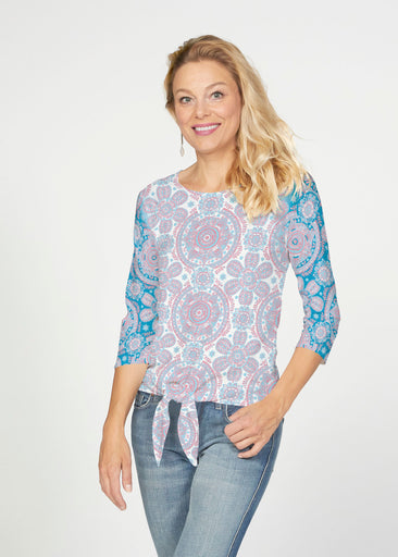Etched Mod Blue (8033) ~ French Terry Tie 3/4 Sleeve Top