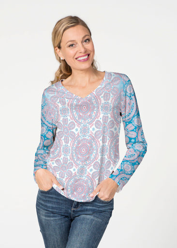 Etched Mod Blue (8033) ~ French Terry V-neck Top
