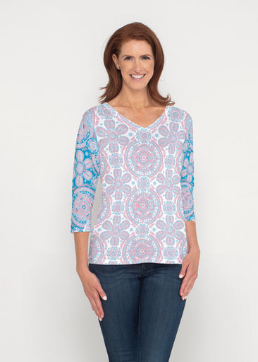 Etched Mod Blue (8033) ~ Signature 3/4 Sleeve V-Neck Top