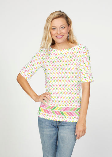 Tutti Fruitti (8036) ~ Banded Elbow Sleeve Boat Neck Top
