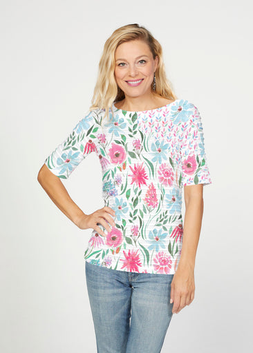 Hello Dolly (8038) ~ Banded Elbow Sleeve Boat Neck Top