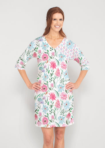 Hello Dolly (8038) ~ Drop Shoulder 3/4 Sleeve V-Neck Dress