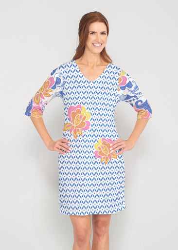 Vintage Blooms (8039) ~ Drop Shoulder 3/4 Sleeve V-Neck Dress