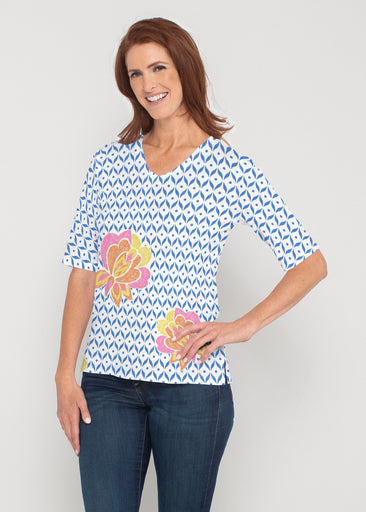 Vintage Blooms (8039) ~ Signature Elbow Sleeve V-Neck Top