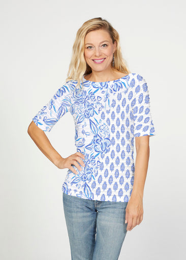 Flora (8041) ~ Banded Elbow Sleeve Boat Neck Top