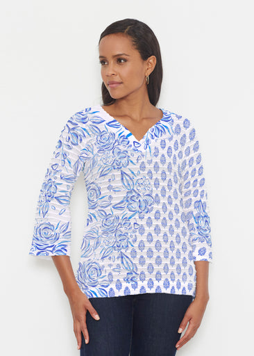 Flora (8041) ~ Banded 3/4 Bell-Sleeve V-Neck Tunic