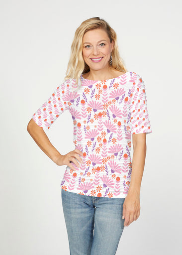 Fanfare (8042) ~ Banded Elbow Sleeve Boat Neck Top