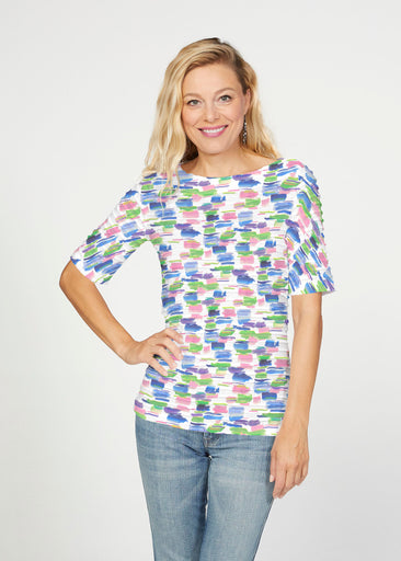 Pops of Bliss (8047) ~ Banded Elbow Sleeve Boat Neck Top