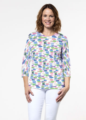 Pops of Bliss (8047) ~ Signature 3/4 Sleeve Crew Neck Top