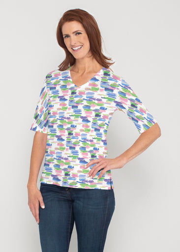 Pops of Bliss (8047) ~ Signature Elbow Sleeve V-Neck Top