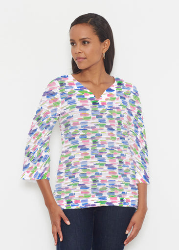 Pops of Bliss (8047) ~ Banded 3/4 Bell-Sleeve V-Neck Tunic