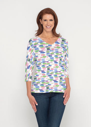Pops of Bliss (8047) ~ Signature 3/4 Sleeve V-Neck Top