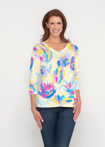 Floral Spades (8048) ~ Signature 3/4 Sleeve V-Neck Top