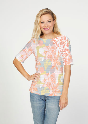 Garden Collage (8049) ~ Banded Elbow Sleeve Boat Neck Top