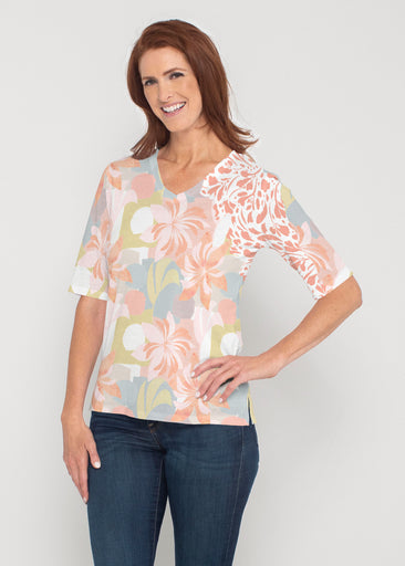 Garden Collage (8049) ~ Signature Elbow Sleeve V-Neck Top