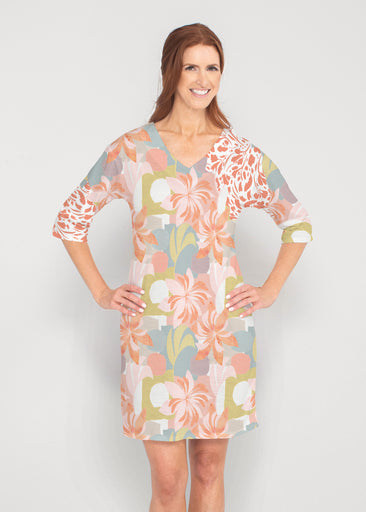 Garden Collage (8049) ~ Lucy 3/4 Sleeve V-Neck Dress