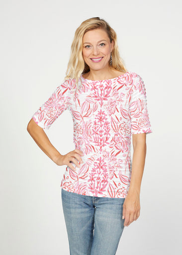 Scarlett (8052) ~ Banded Elbow Sleeve Boat Neck Top