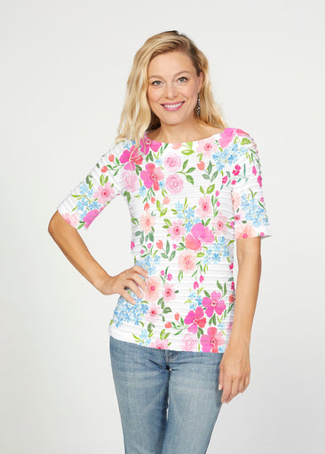 Rosie Dots (8053) ~ Banded Elbow Sleeve Boat Neck Top